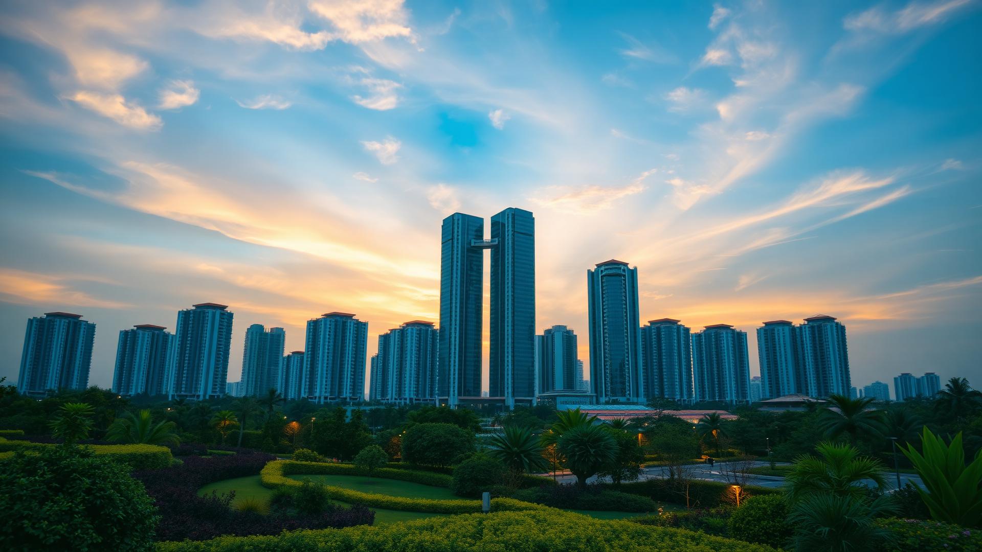Premium Indian residential skyline at golden hour
